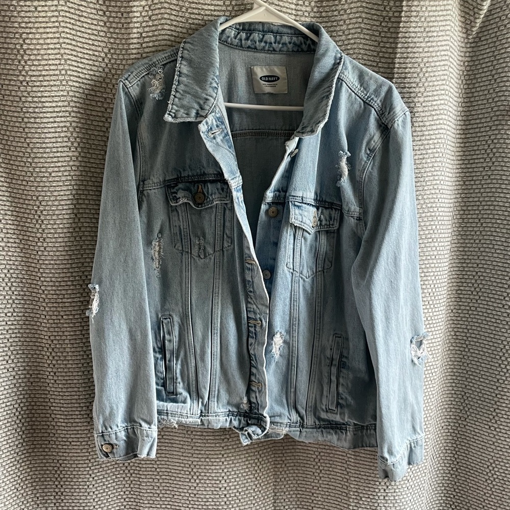 Old Navy distressed light wash denim jacket